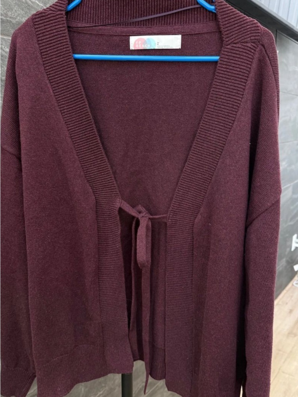 Free People Burgundy Tie-Front Open Knit Cardigan